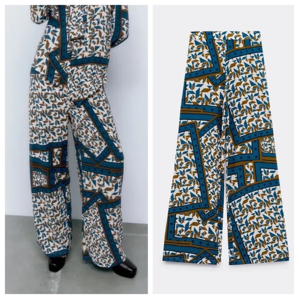 ZARA FLOWING SCARF PRINT WIDE LEG TROUSERS - REF. 1165/524